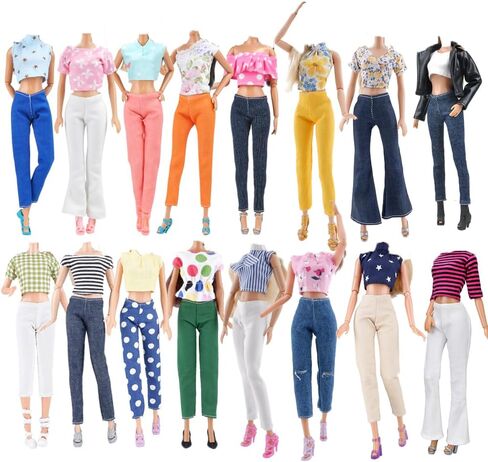 E-TING Lot 10 Items = 5 Sets Doll Clothes Casual Wear Outfit Tops + Pants with 5 Pair Shoes Accessories for 11.5 Inch Girl Doll (Style B) in Kuwait