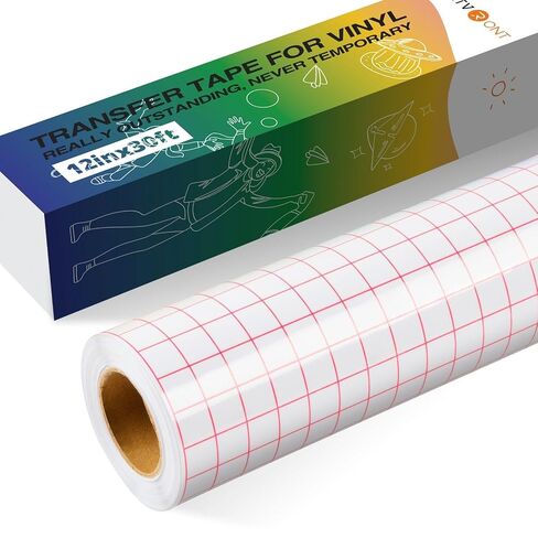 اتش تي في رونت شريط نقل قوي من سترونج جريب - 12 انش × 10 قدم، شبكة محاذاة سوداء شفافة للفينيل اللاصق اللامع، شريط نقل قوي للكريكوت واللافتات والملصقات والجدران والابواب in Kuwait