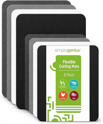 Simply Genius Plastic Cutting Boards for Kitchen - Color Coded Chopping Board Set - Flexible Cutting Mats for Meat & Vegetables - Dishwasher Safe, Non-Slip, BPA Free (8-Pack Gray, Mixed Size) in Kuwait