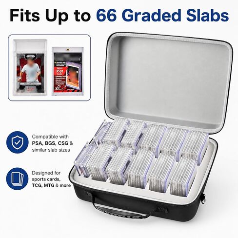 صندوق تخزين بطاقات متدرج متوافق مع 66+ BGS PSA FGS بطاقات تجارية رياضية متدرجة، منظم حامل بطاقات لوح للبيسبول/PM/MTG مع 34 فتحة إسفنجية مخصصة لامتصاص الصدمات (الحقيبة فقط) in Kuwait