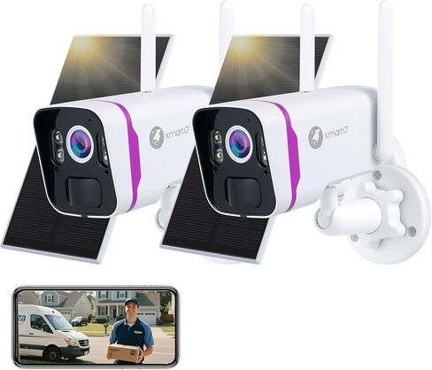 XMARTO 100% Wire-Free 4MP HD Solar Security Camera Wireless for Home Surveillance (All-Weather Solar Charge, AI Motion Detection, Spot Light and Siren, SD, NVR & Cloud Storage) in Kuwait