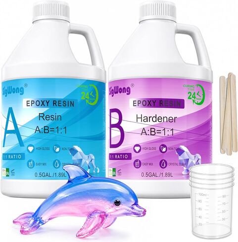 مجموعة طلاء كريستال شفاف من إيبوكسي الراتنجات بحجم 1.13 لتر - 2 قطعة من الراتنج الصب للفن والحرف اليدوية وصناعة المجوهرات وطاولات النهر وقفازات إضافية وكوب قياس وعصيي خشبية وقطارة ورقائق ذهبية وملاقط in Kuwait