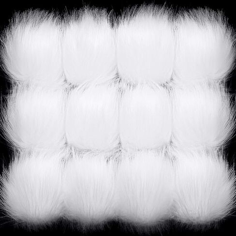 White Faux Fur Pompom Ball DIY Fur Pompoms White Fluffy Pompom Balls with Elastic Band for Hats Shoes Scarves Beanies Bag Keychain Charms Accessories (12 Pieces) in Kuwait