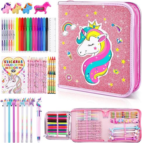 53PCS Fruit Scented Markers Set - Art Coloring Drawing Kits for Kids with Unicorn Pencil Case, Art Supplies for Kids Ages 4 6 8,Stationary Set Pencil,Crayon&Markers Stuff,Birthday Gifts Toys for Girls in Kuwait