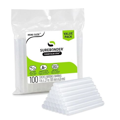 Surebonder Clear, All Purpose, All Temp., Mini Size Hot Glue Sticks 0.27 in. Diameter, 4 in. Length -100 Pack in Kuwait