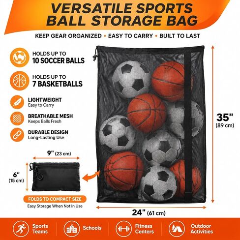 Rudmox Drawstring Mesh Ball Bag, Foldable Swim Bags, Mesh Backpack for Soccer Ball, Basketball, Gym, Beach Bag for Carrying Swimming Gear (L) in Kuwait