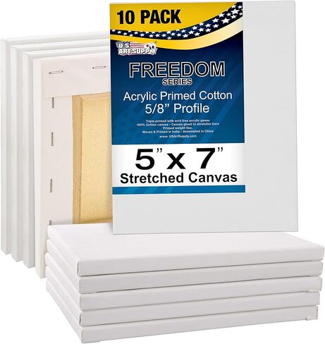 US Art Supply مقاس 16 × 20 بوصة من القماش الممدد ذو القيمة الفائقة 5 قطع - جودة فنية احترافية ثلاثية الجودة باللون الأبيض الفارغ مقاس 5/8 بوصة، 100% قطن، جيسو ثقيل الوزن - صب أكريليك، طلاء زيتي in Kuwait