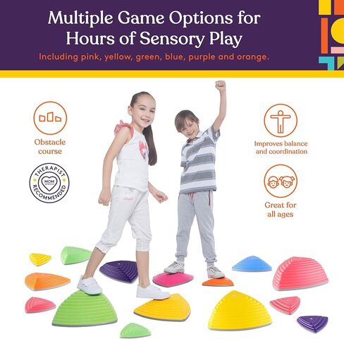 Special Supplies Stepping Stones for Kids Indoor and Outdoor Balance Blocks Promote Coordination, Balance, Strength Child Safe Rubber, Non-Slip Edging (Multi-Color, 12) in Kuwait