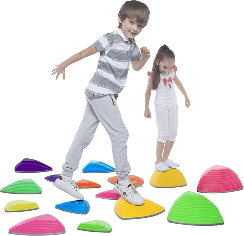 Special Supplies Stepping Stones for Kids Indoor and Outdoor Balance Blocks Promote Coordination, Balance, Strength Child Safe Rubber, Non-Slip Edging (Multi-Color, 12) in Kuwait