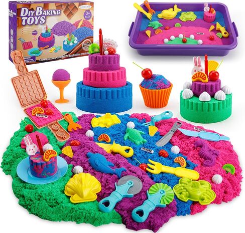 YIDESTARS Sensory Play Kit: Sand Art & Ice Cream Toy - 4lbs Colorful Sand,Molds,Tools,Sandbox w/Lid - Fun Gift for Kids(3-8) in Kuwait