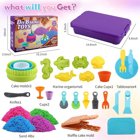 YIDESTARS Sensory Play Kit: Sand Art & Ice Cream Toy - 4lbs Colorful Sand,Molds,Tools,Sandbox w/Lid - Fun Gift for Kids(3-8) in Kuwait
