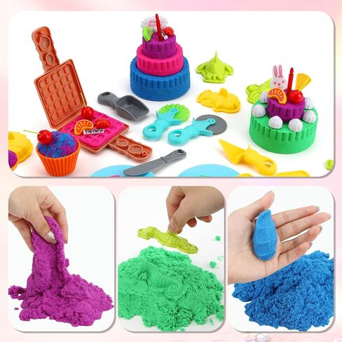 YIDESTARS Sensory Play Kit: Sand Art & Ice Cream Toy - 4lbs Colorful Sand,Molds,Tools,Sandbox w/Lid - Fun Gift for Kids(3-8) in Kuwait