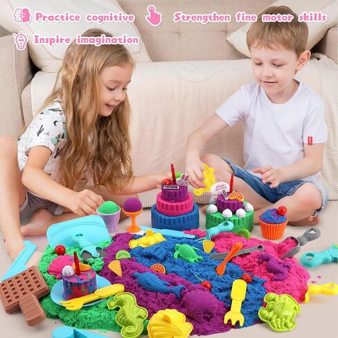 YIDESTARS Sensory Play Kit: Sand Art & Ice Cream Toy - 4lbs Colorful Sand,Molds,Tools,Sandbox w/Lid - Fun Gift for Kids(3-8) in Kuwait