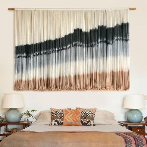 Macrame Wall Hanging Mountain Wall Art Dip-Dyed Macrame Wall Decor Modern Wall Decor Fiber Wall Art Behind Bed Wall Decor 57" Wx35"L in Kuwait