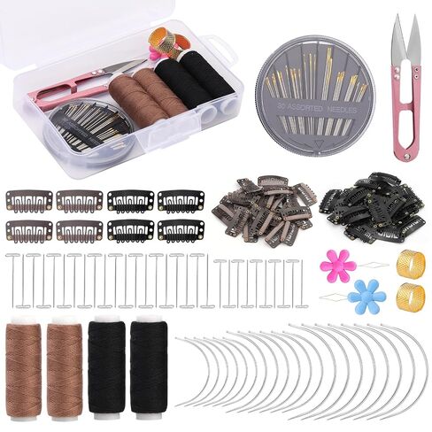 120 pcs Hair Extension Clips, Complete Hair Extensions Clip Wig Making Set, Wig Clips for Hair Extensions Include Hair Sewing Needles and Threads in Kuwait