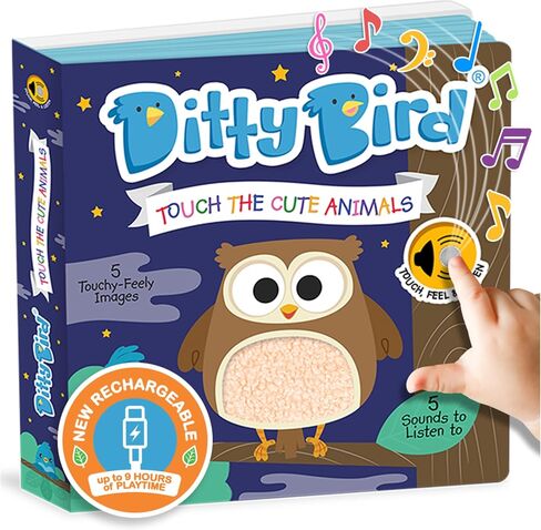Ditty Bird Touch & Feel Animals Edition Musical Books | Fun Montessori Toys & Learning Resources | Sensory Toys for Kids | Interactive Toddler Books for 1 Year Old to 3 Year Olds | Sturdy Baby Book in Kuwait