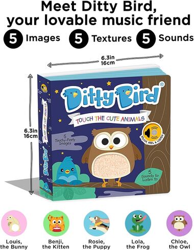 Ditty Bird Touch & Feel Animals Edition Musical Books | Fun Montessori Toys & Learning Resources | Sensory Toys for Kids | Interactive Toddler Books for 1 Year Old to 3 Year Olds | Sturdy Baby Book in Kuwait