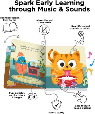 Ditty Bird Touch & Feel Animals Edition Musical Books | Fun Montessori Toys & Learning Resources | Sensory Toys for Kids | Interactive Toddler Books for 1 Year Old to 3 Year Olds | Sturdy Baby Book in Kuwait