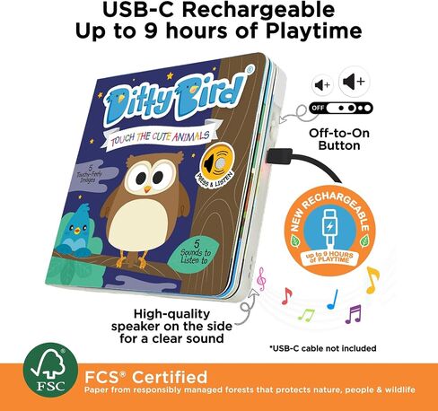 Ditty Bird Touch & Feel Animals Edition Musical Books | Fun Montessori Toys & Learning Resources | Sensory Toys for Kids | Interactive Toddler Books for 1 Year Old to 3 Year Olds | Sturdy Baby Book in Kuwait