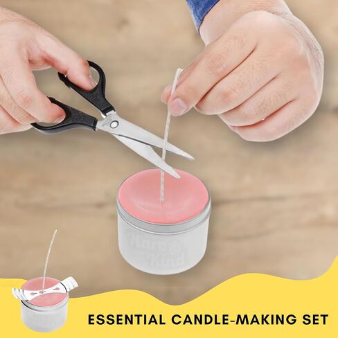 Candle Wick Bundle: 50 Candle Wicks, 50 Stickers and 3 Wick Holders - Easy Positioning - Wicks Coated with Natural Soy Wax, Cotton Threads Woven with Paper - Contains No Lead, Zinc or Other Metals in Kuwait