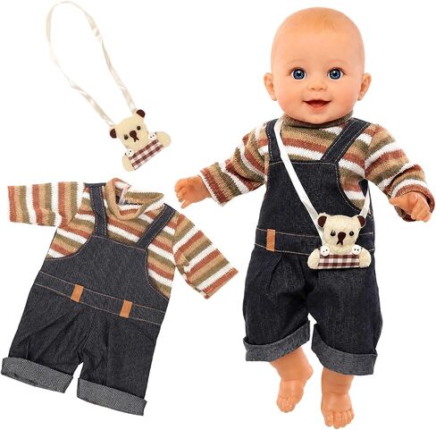 Miunana 13-16 Inch Baby Doll Dress with Bear Backpack Fit for 35-45 CM Baby Doll One-Piece Dress Baby Doll Bear Jumpsuit in Kuwait