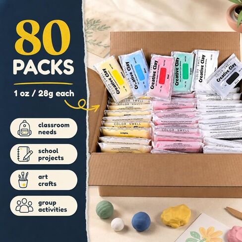 Color Swell Creative Clay Bulk Pack - 80 Packs of 1oz air-Drying Clay for Kids, Adults, classrooms in Kuwait