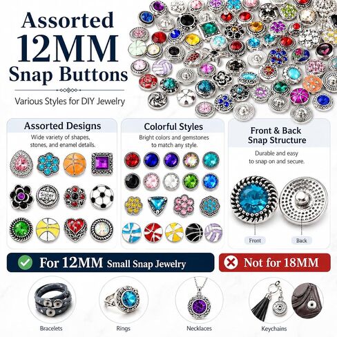 30pcs Mixed Style Petite Rhinestones Snaps Jewelry Charms Ginger Buttons 12mm for Interchangeable Snaps Jewelry Making Women Teens Girls DIY Bracelets Necklaces Rings Brooch Accessories (color-30pcs) in Kuwait
