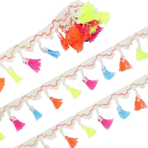Yalulu 5 Yards Rainbow Tassel Lace Trim Cotton Fabric Ribbon Fringe Drop for Dress Skirt Extender Curtain Home Decor DIY Craft Supply (Black) in Kuwait