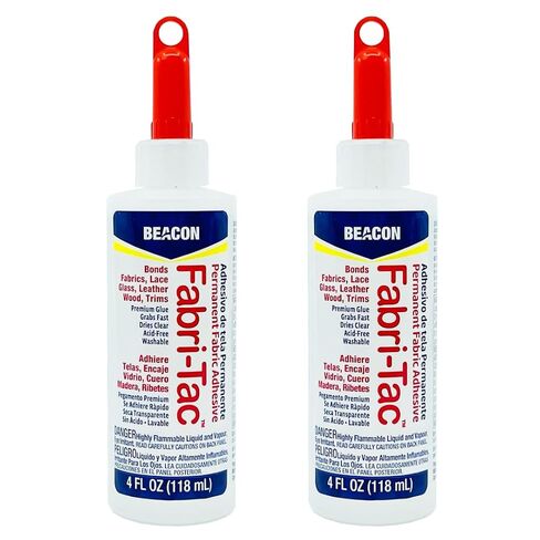 BEACON Fabri-Tac Premium Fabric Glue - Quick Drying, Crystal Clear, Permanent - for Fabrics, Canvas, Lace, Wood and More, 4-Ounce, 2-Pack in Kuwait