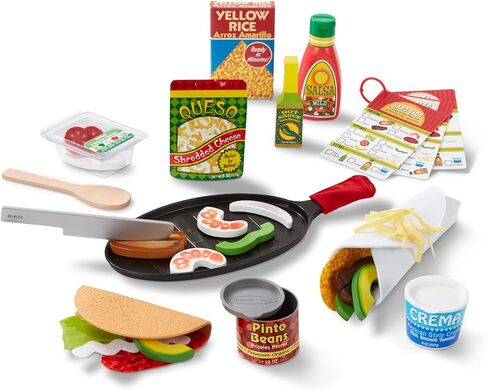Melissa & Doug Fill & Fold Taco & Tortilla Set, 43 Pieces – Sliceable Wooden Mexican Play Food, Skillet, and More Taco Play Food Set, Pretend Kitchen Toy For Kids Ages 3+ - FSC-Certified in Kuwait