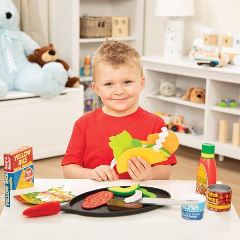Melissa & Doug Fill & Fold Taco & Tortilla Set, 43 Pieces – Sliceable Wooden Mexican Play Food, Skillet, and More Taco Play Food Set, Pretend Kitchen Toy For Kids Ages 3+ - FSC-Certified in Kuwait