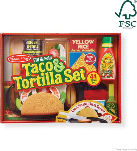 Melissa & Doug Fill & Fold Taco & Tortilla Set, 43 Pieces – Sliceable Wooden Mexican Play Food, Skillet, and More Taco Play Food Set, Pretend Kitchen Toy For Kids Ages 3+ - FSC-Certified in Kuwait