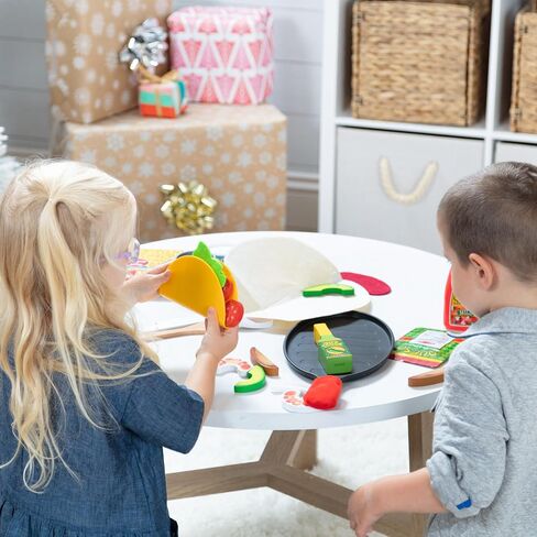 Melissa & Doug Fill & Fold Taco & Tortilla Set, 43 Pieces – Sliceable Wooden Mexican Play Food, Skillet, and More Taco Play Food Set, Pretend Kitchen Toy For Kids Ages 3+ - FSC-Certified in Kuwait