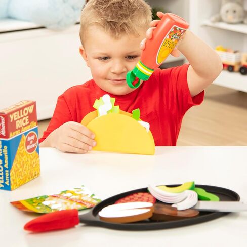 Melissa & Doug Fill & Fold Taco & Tortilla Set, 43 Pieces – Sliceable Wooden Mexican Play Food, Skillet, and More Taco Play Food Set, Pretend Kitchen Toy For Kids Ages 3+ - FSC-Certified in Kuwait