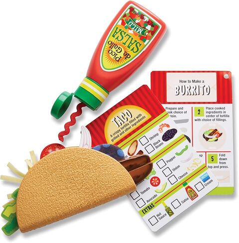 Melissa & Doug Fill & Fold Taco & Tortilla Set, 43 Pieces – Sliceable Wooden Mexican Play Food, Skillet, and More Taco Play Food Set, Pretend Kitchen Toy For Kids Ages 3+ - FSC-Certified in Kuwait