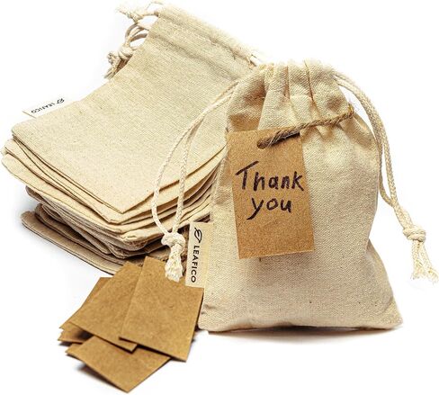 LEAFICO Multipurpose Eco Cloth Bags - Large 10x12 Inch 12 Pcs - Cotton Produce Storage Sacks - Muslin Drawstring Pouches for Vegetables - Bread Bags - Linen Fabric Sachets in Kuwait