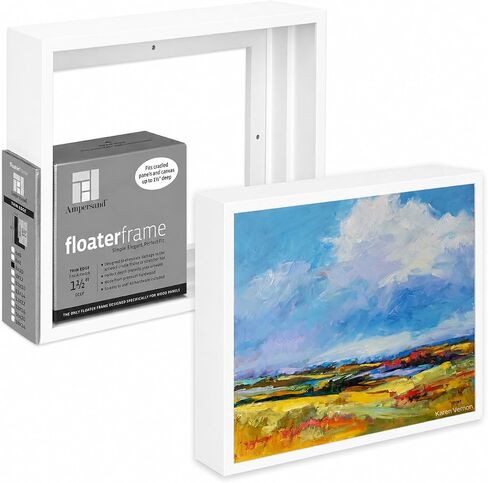 Ampersand Floaterframe Readymade Frame for Flat and 1 1/2" Deep Wood Panel and Canvas Artwork, Paintings, Prints, and More, 8"x10", White Thin in Kuwait