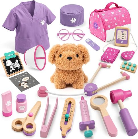 Lehoo Castle Doctor Kit for Kids, Vet Play Sets for Kids, Veterinarian Kit for Kids, Pretend Play Doctor Set with Dog Bag, Medical Kits Doctor Toys Gift for Kids Boys Girls Aged 3 4 5 6 in Kuwait