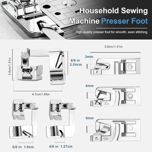 6 Pcs Sewing Machine Presser Foot Set Narrow Rolled Hemming Foot Kit for All Low Shank Snap-On Singer Brother Janome Sewing Machine in Kuwait