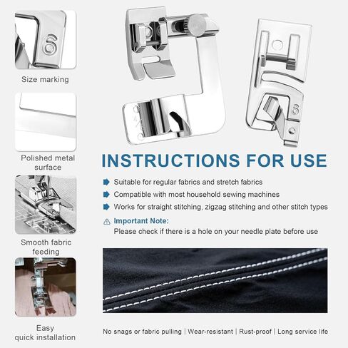 6 Pcs Sewing Machine Presser Foot Set Narrow Rolled Hemming Foot Kit for All Low Shank Snap-On Singer Brother Janome Sewing Machine in Kuwait