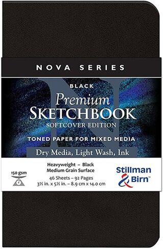 Stillman & Birn Nova Series Black Softcover Sketchbook, 8" x 10", 150 GSM (Heavyweight), Black Paper, Medium Grain Surface in Kuwait