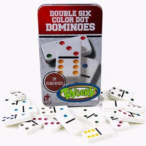 Toysery Double 6 Dominoes Set with Colored Dots. 28 Piece Set White Dominoes with Tin Case. Educational Game Set in Kuwait