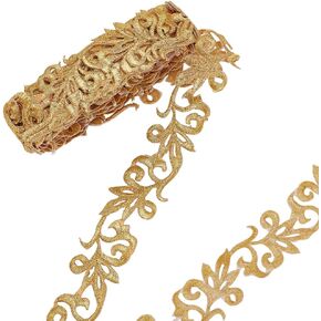 NBEADS about 4.37 Yards(4m) Gold Embroidery Polyester Ribbons, 1.38" Wide Metallic Lace Trim Iron on Metallic Flower Lace for Sewing Costumes Gowns Home Decor Garment Accessories in Kuwait