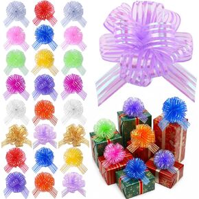 24 Pieces Mixed Color Large Organza Pull Bow Present Wrapping Pull Bow with Ribbon for Wedding Present Baskets (Multicolored) in Kuwait