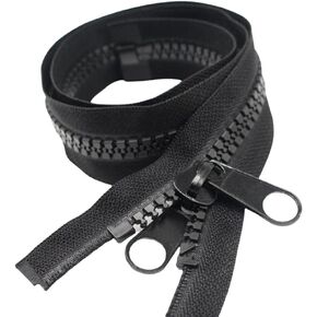 YaHoGa #10 136 Inch Separating Large Plastic Zippers Black with Double Pull Tab Slider Heavy Duty Zippers for Sewing, Sleeping Bag, Boat, Marine, Canvas, Cover, Trampoline, Dog Bed, Tent (136" 1pc) in Kuwait