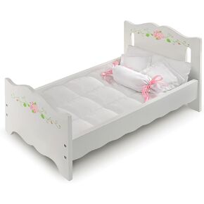 Badger Baskt Doll Bed with Trundle and Bedding – Elegant White and Rose Bed for 18 to 20-Inch Dolls with Deluxe Mats and Pillows in Kuwait