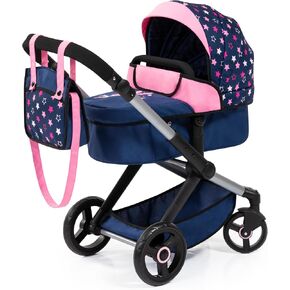 Bayer Design Dolls: Pram Xeo - Blue, Pink, Stars - Includes Shoulder Bag, Fits Dolls Up to 18", Convertible to A Pushchair, Adjustable Handle & Swivel Front Wheels, Integrated Basket, Ages 3+ in Kuwait