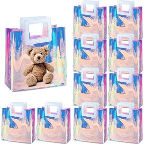 OfficeCastle 4 Pack 8x3.1x8 Inches Clear Gift Bags, Waterproof Gift Wrap Bags with Pink Leather Handles, Durable Birthday Bags for Parties, Christmas, and Holidays (20x8x20cm) in Kuwait
