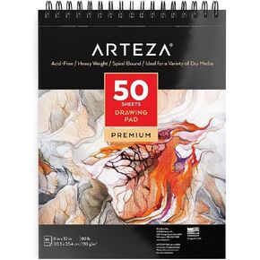 ARTEZA Drawing Paper Pad, 8 x 10 Inches, Pack of 1, 50 Sheets, Spiral Bound Artist Drawing Books, Durable Acid Free White Sketch Paper in Kuwait