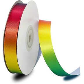 Single Face Shiny Rainbow Satin Ribbon Roll, 3/8 inch x Continuous 25 Yards, Ribbon for Gift Wrapping, Wedding Décor & DIY Bow Making (3/8inch X 25 Yards) in Kuwait